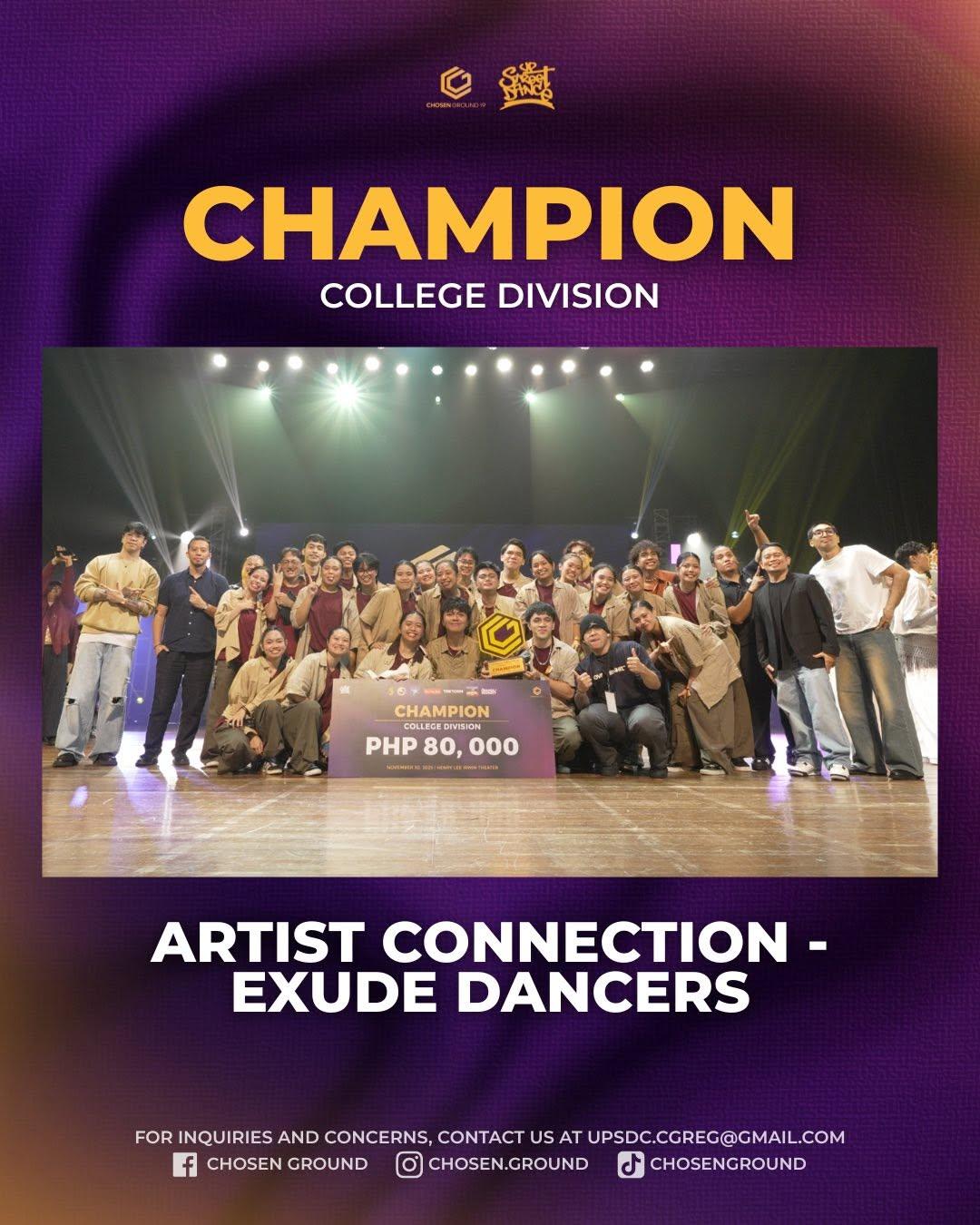 Artist Connection - Exude Dancers — Champion, Chosen Ground 19 College Division