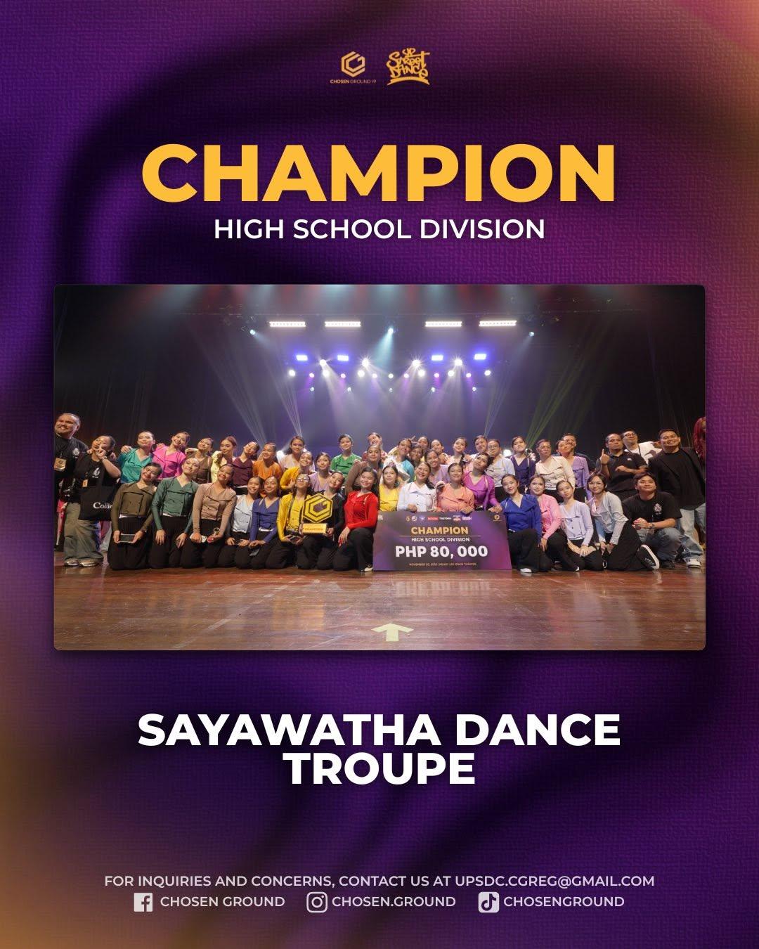 Sayawatha Dance Troupe — Champion, Chosen Ground 19 High School Division